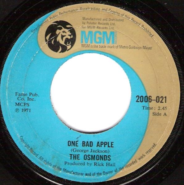 7-дюймовая пластинка OSMONDS One Bad Apple He Aint Heavy ...H 2006021 MGM Records 1971 UK Rock Б/у