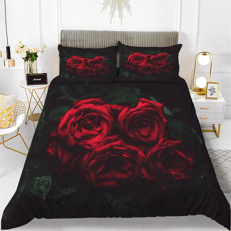 ValentineS Day Gifts Blue Rose Floral Duvet Cover Collection King Size 3 Pieces 3D Printed Blossom Bedding Collection Room Decoration Women