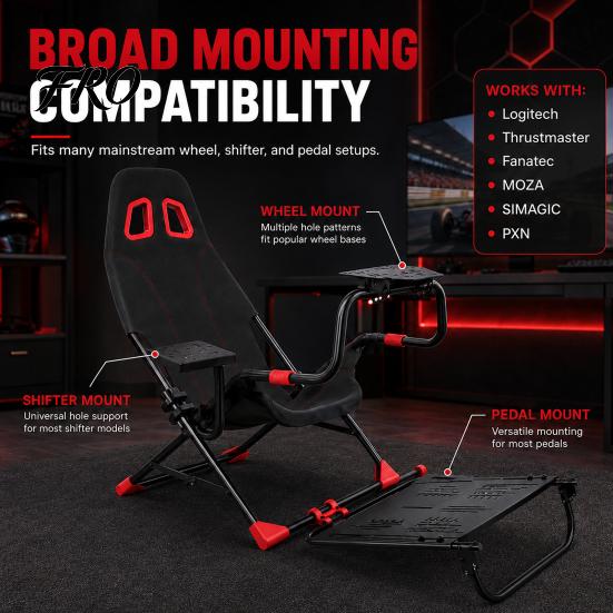 Quick Assembly Racing Cockpit Foldable Simulator Cockpit, Seat with Steering Wheel Mount, Sim Supports All Wheels & Pedals, for Real Living