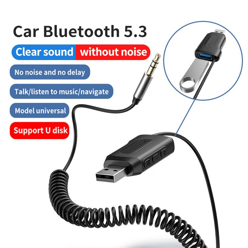 Wireless Car Bluetooth 5.3 Audio Receiver 3.5mm Jack U-disk Aux Transmitter Hands-free Call USB Power For Car Radio Mp3 Speaker