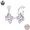 Серьги-пусеты с фиолетовыми цветами Everle: Серебро 925 пробы с покрытием из белого золота для женщин