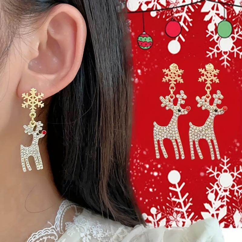 1 Pair Of Sparkling Christmas Elk Snowflake Shaped Earrings Christmas Earrings Are Fun And Festive Christmas Gifts For Women