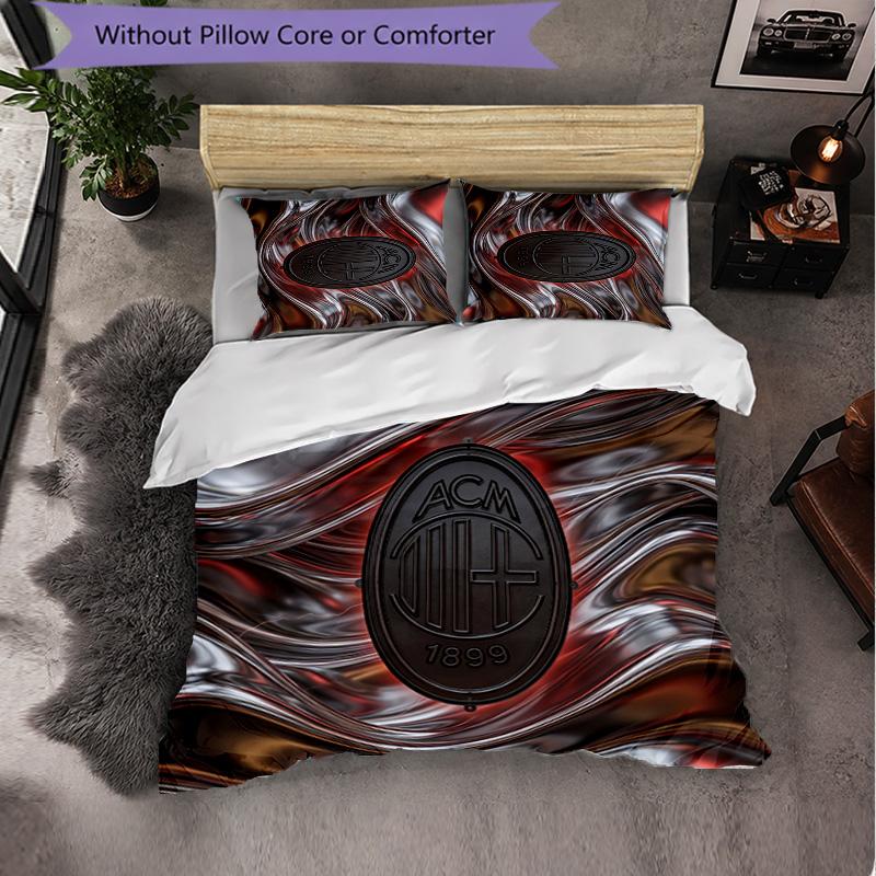AC Milan Pattern 3 Pieces Bedding Set Soft Microfiber Duvet Cover with Pillow Cases for Bedroom