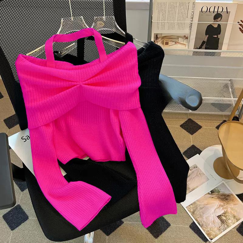 Осенне-зимние сексуальные женские свитера с разрезом на плече, с длинным рукавом, облегающие трикотажные свитера, топы, женские пуловеры с открытыми плечами, трикотажные изделия 24952