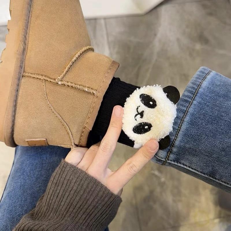 Niche Socks, Black And White Color-Blocking Cow Three-Dimensional Panda Socks, Trendy Sports, Wear Pure Cotton Socks