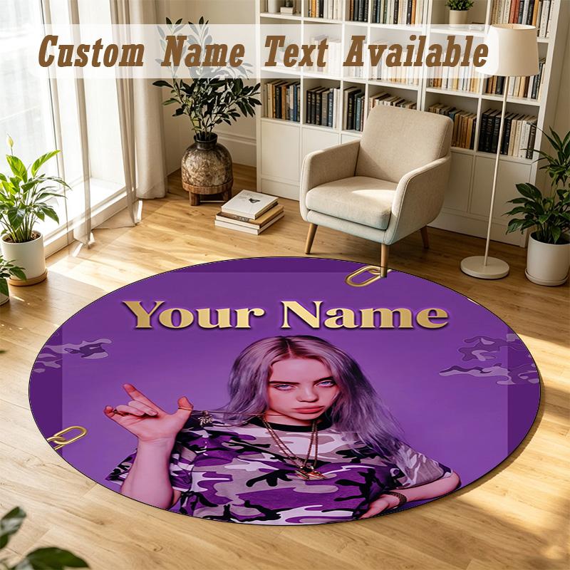 Round Rug Custom NameBillie Eilish Pattern Non Slip Carpet Home Floor Decor