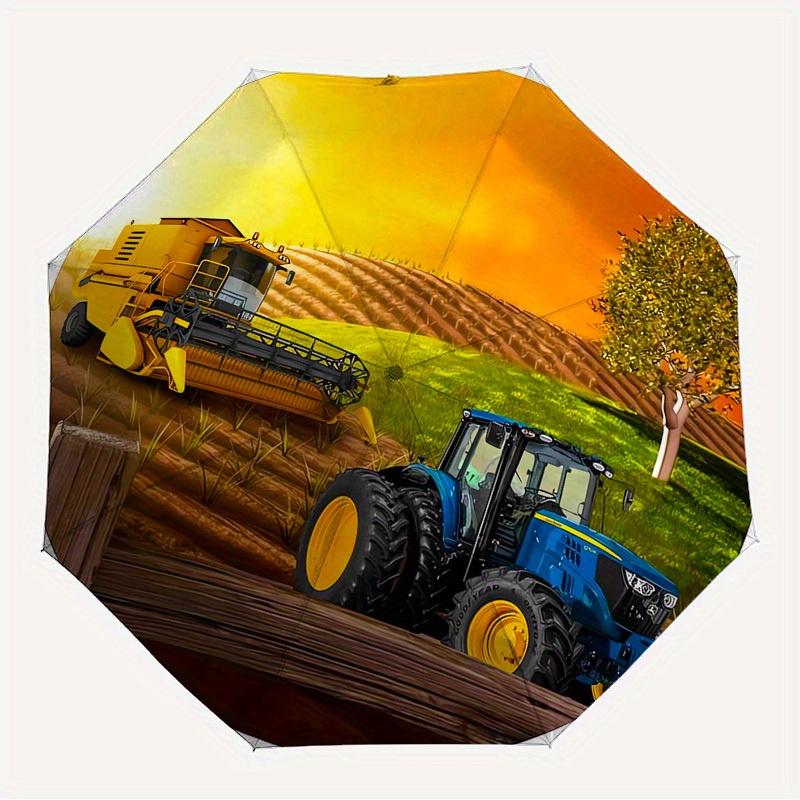 1pc Combine Harvester Tractor Themed High-quality Umbrella,Automatic Opening and Closing Umbrella,Multi-functional Umbrella G0811306