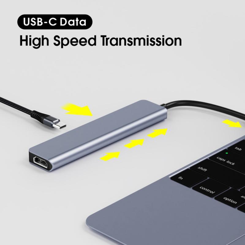 Dj1013 7 в 1 Usb C Hub для 4k HDMI-совместимого адаптера типа C с Pd Tf Sd, совместимого для