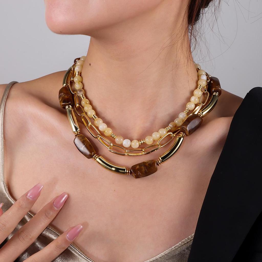 European & American Multi-Layer Geometric Beaded Necklace - Creative Design (NK27260)