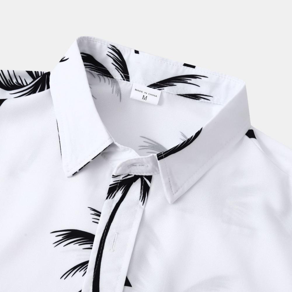 White/Black Men's Summer Casual Hawaiian Beach Loose Collar Flower Short Sleeve Shirt Printed Button Plus Size