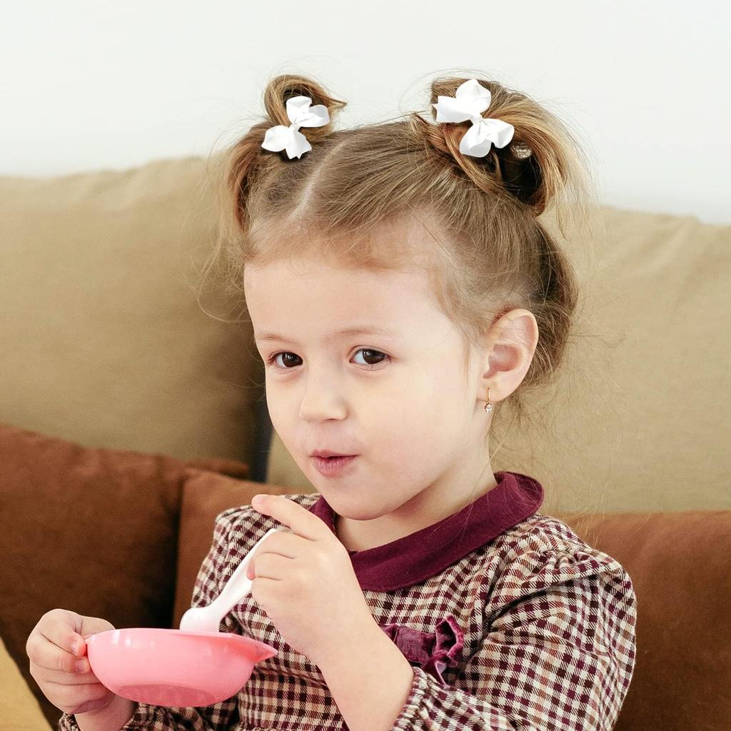 Pack of 12 3-inch handmade ribbed ribbon bow hairpins, white hair accessories for children and girls