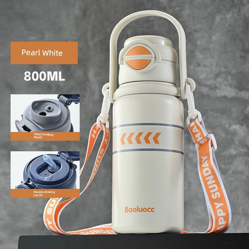 Travel Handle Insulated Thermos Large Capacity Thermos Cup for Women with High Aesthetic Value, Thermos Cup with Straw, 316 Stainless Steel Water Cup