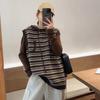 Осенняя полосатая верхняя одежда с капюшоном без рукавов вязаный жилет жилет женский корейский вариант свободный ленивый стиль универсальный свитер жилет