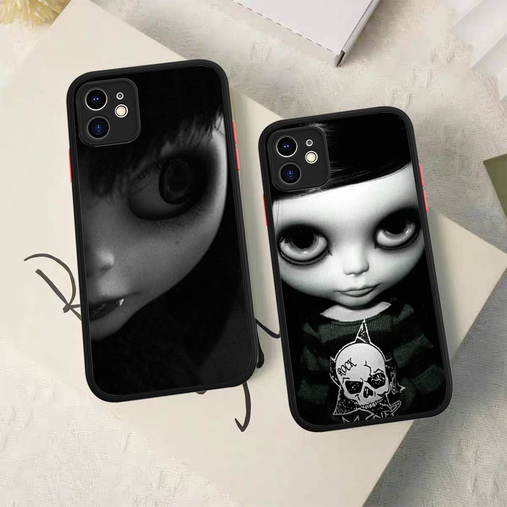 Dark Cute Girl Doll For IPhone 16 15 14 13 12 11 Pro Max X XS MAX Plus Translucent Black Phone Cover
