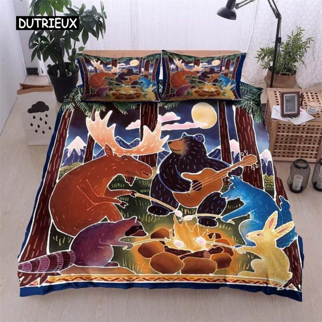 Пододеяльник для автомобиля для кемпинга, комплект постельного белья с изображением мультяшных животных, чехол для кемпинга, полный размер King, для подростков, подарки для взрослых