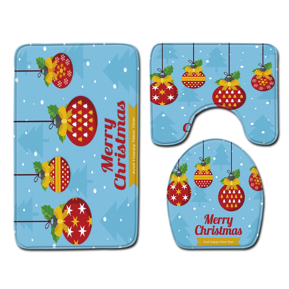 3D Printed Christmas Waterproof Shower Curtain Toilet Four-Piece Combination Set Household Doormat Floor Mat Carpet