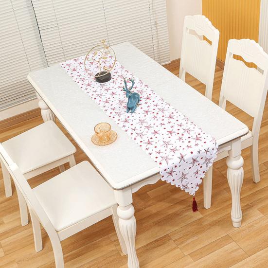 Декор кисточками Длинная дорожка на стол Праздничная атмосфера Рождественский штамп Листья Принт Скатерть Рождественское украшение Домашнее украшение