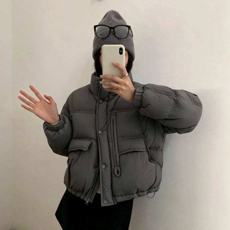 Womens Short Puffer Jacket Winter 2026 Warm Thick Stand Collar Duck Down Coat Slim Fit Casual Daily Wear