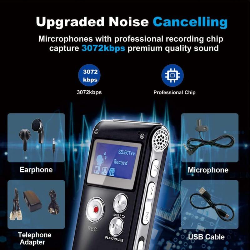 16GB Digital Voice Recorder Voice Activated Recorder with Playback 3072KBPS Upgraded Portable Tape Recorder