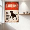 Vintage Rustic 'CAUTION DOG RUNNING FREE' Metal Tin Sign, Weathered Faded Red & Off-White Dog Silhouette Plaque for Home Cafe Ba
