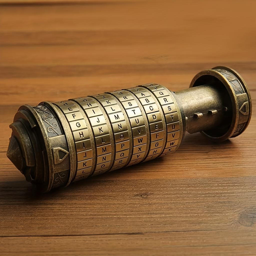 Vintage Golden Retro Cylinder Lock Box with Combination Dial, Secure Jewelry, Ring Storage, Ideal for Wedding Bands Keys,