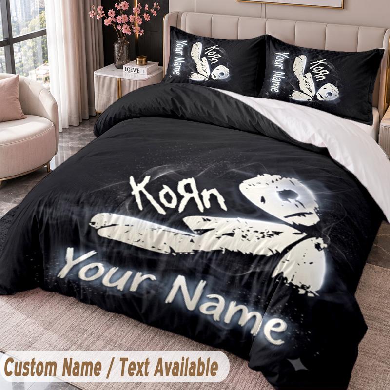 Korn Printed Bedding Set Custom Name Text 1 Duvet Cover 2 Pillowcases For Bedroom