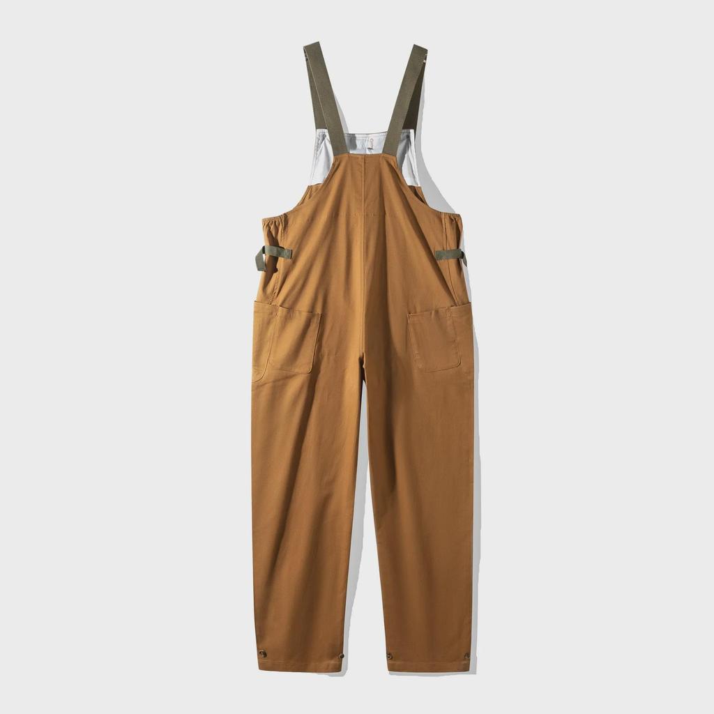 Nijiang American Retro Loose Khaki BF Straight Bib Overalls - Men's Casual One-Piece Long Pants
