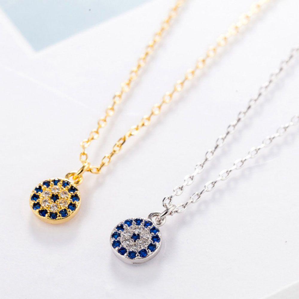 Zinc Zinc Alloy Dainty Thin Pendant Chain Blue Turkish Evil Eye Choker Necklace Jewelry Accessories