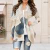 Women s Plus Size Open Front Draped Collar Long Sleeve Geometric Printed Curved Hem Cardigan