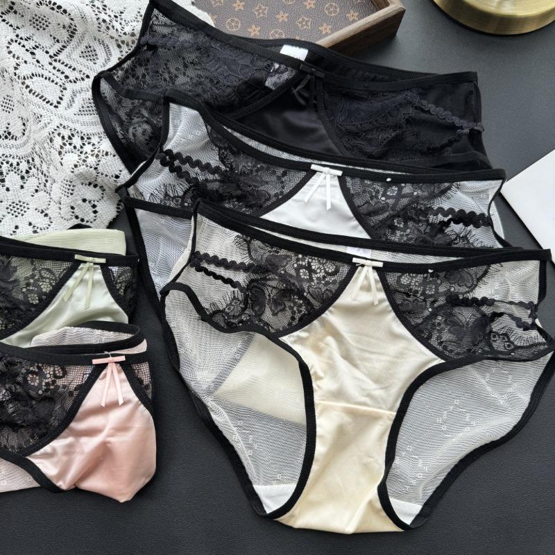 Ladies Spring Summer Light Luxury Premium Sense Bright Face Mesh Hollowed Out Ice Silk Lace Panties