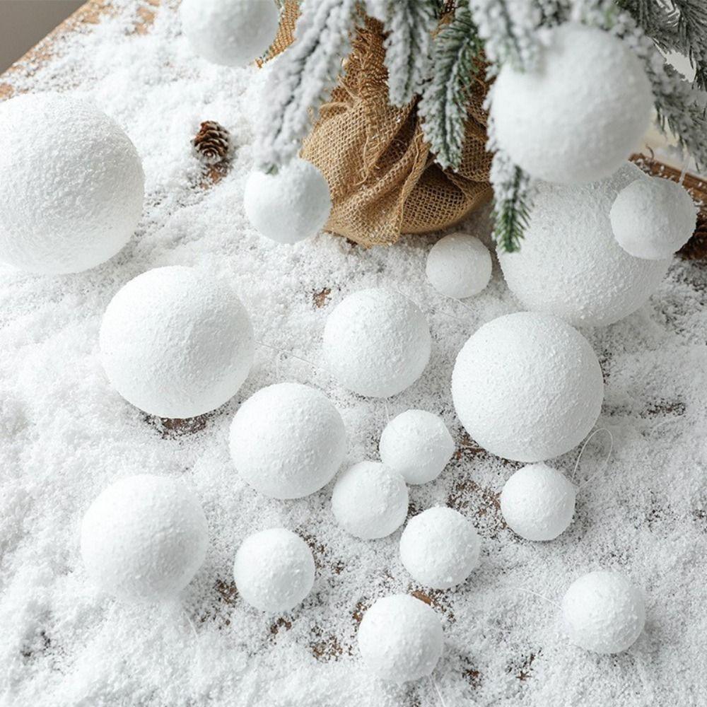 6pcs Round White Foam Christmas Balls 4/6/8CM Xmas Tree Hanging Pendant  New Year Gift