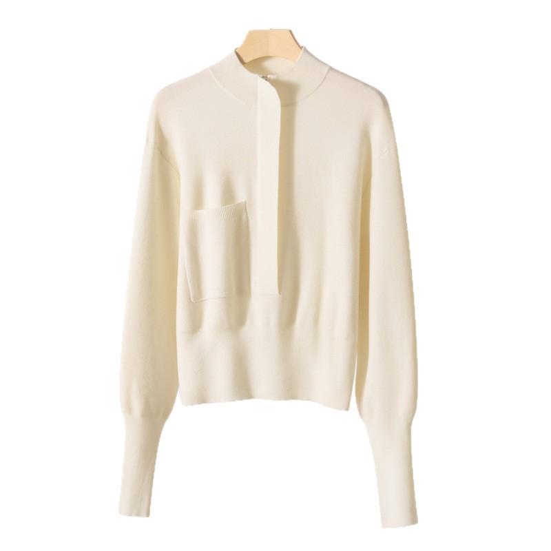 Worsted Wool Jacket Head Round Pocket Half Zipper Lazy Knitted Loose Long-Sleeved Wool Jacket Fashionable Foreign Style