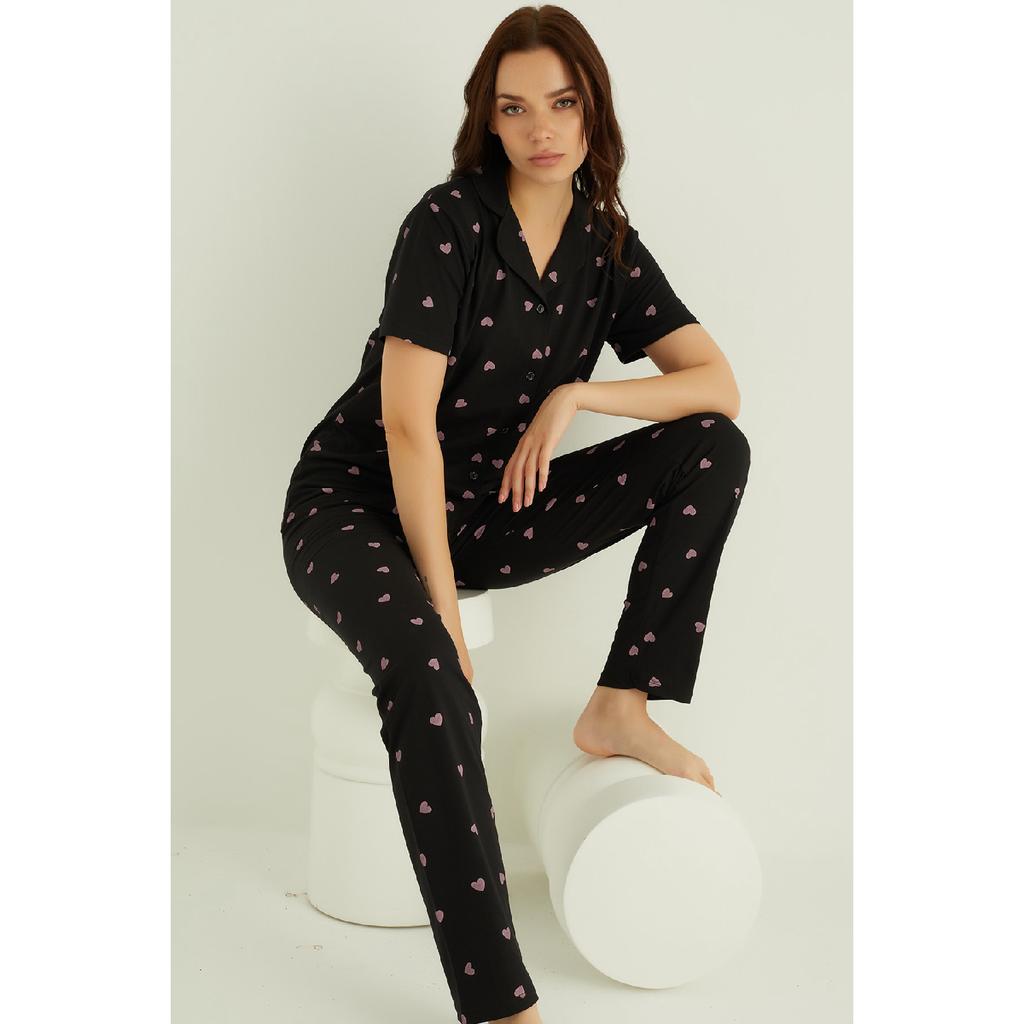 Хлопковый пижамный комплект на пуговицах