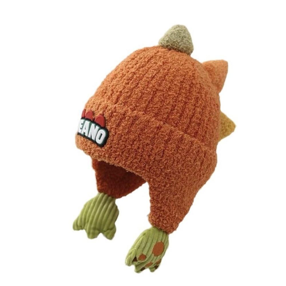Cute Dinosaur Pullover Cap Windproof Plush Knitted Cap New Ear Protection Hat 2-6Y