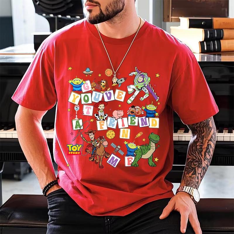 MINISO Летняя Новинка Мужская Футболка с Принтом Disney Toy Story Хлопок Короткий Рукав Круглый Вырез Повседневная Мода Оверсайз Унисекс Топы