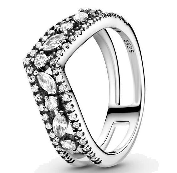 Подлинное серебро 925 пробы Кольцо Wish с мерцающим марказом Двойная вилка для костей для женщин Свадебная вечеринка Европейская модная бижутерия