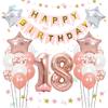 Набор воздушных шаров на 18-летие из розового золота, большой флажок «С днем рождения», шары-звезды и латте, товары для вечеринки