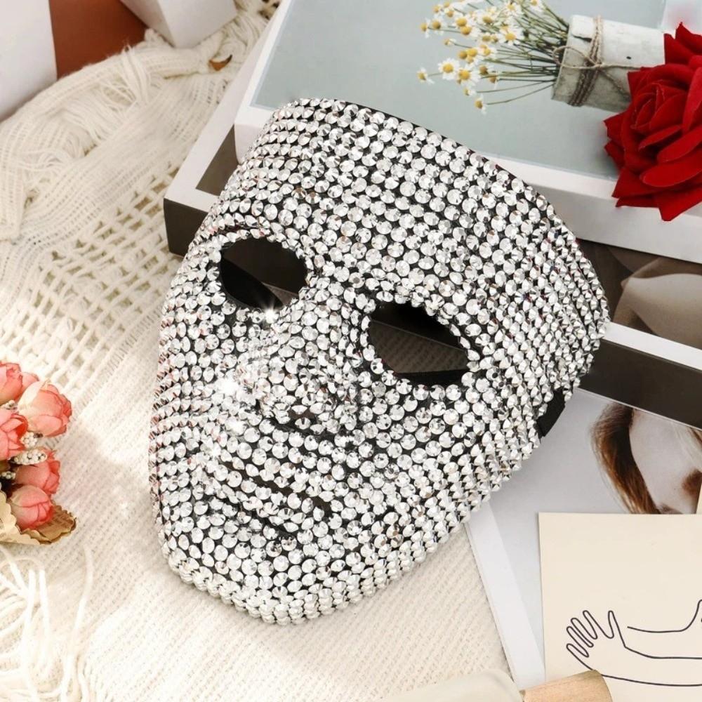 Venetian Masquerade Party Mask Vintage Full Face Mask Simple Rhinestone Mask Halloween