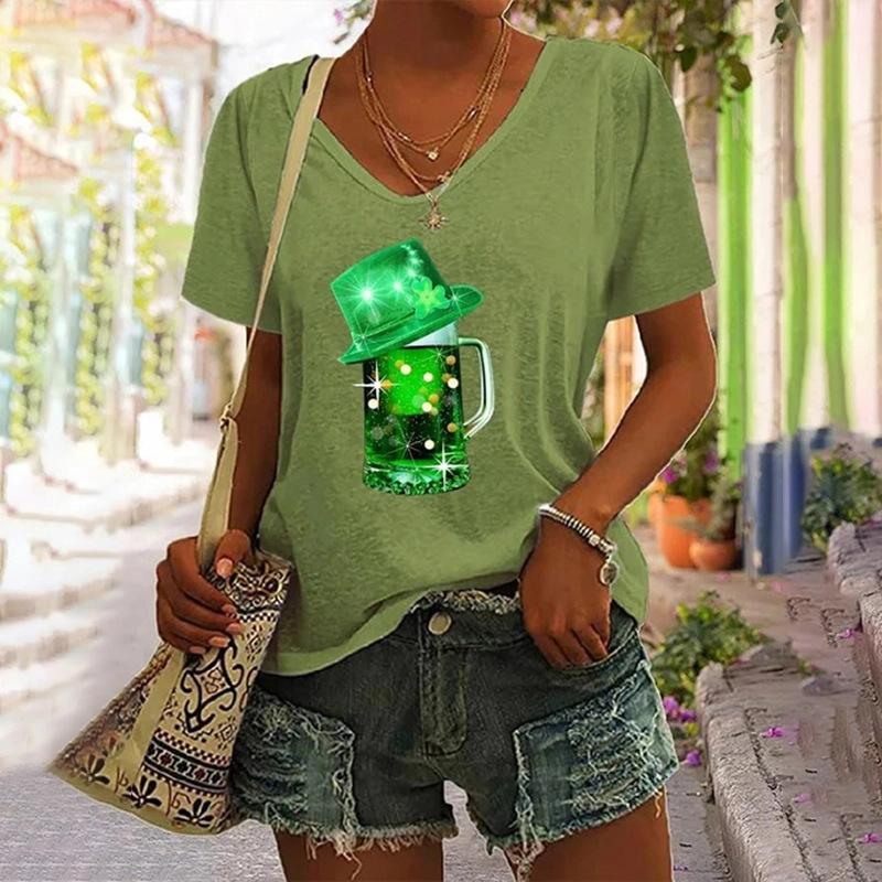 Design Sense Весна и лето Новая удобная свободная женская футболка с V-образным вырезом и короткими рукавами с 3D-принтом