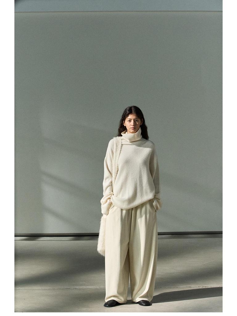 Shi Ji Wool High Neck Loose Sweater - Cozy Autumn Long Sleeve Pullover