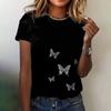 Летний топ с круглым вырезом и 3D-принтом в виде бабочек, модная повседневная женская футболка с короткими рукавами
