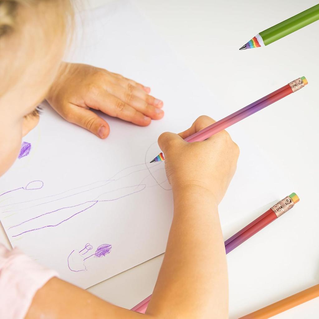 Goldge 16 Pcs Rainbow Pencils, Number 2 Pencils #2 with Erasers, Colored Pencil for Office & School Supplies, Party Favors