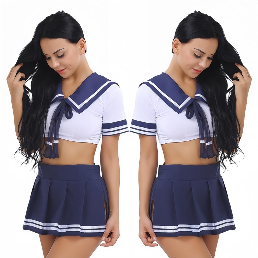 Cute Japanese Girls Cosplay School College Student Uniform Role Play Costume Women Mini Skirts and Blouse Set Lingerie