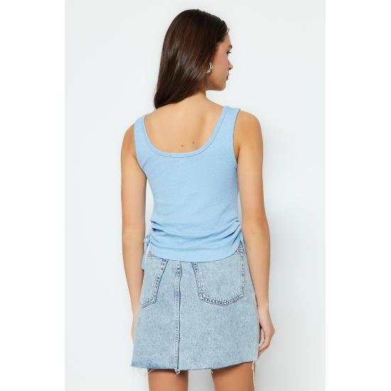 Эластичный вязаный трикотажный трикотажный майка в рубчик с вырезом у бассейна