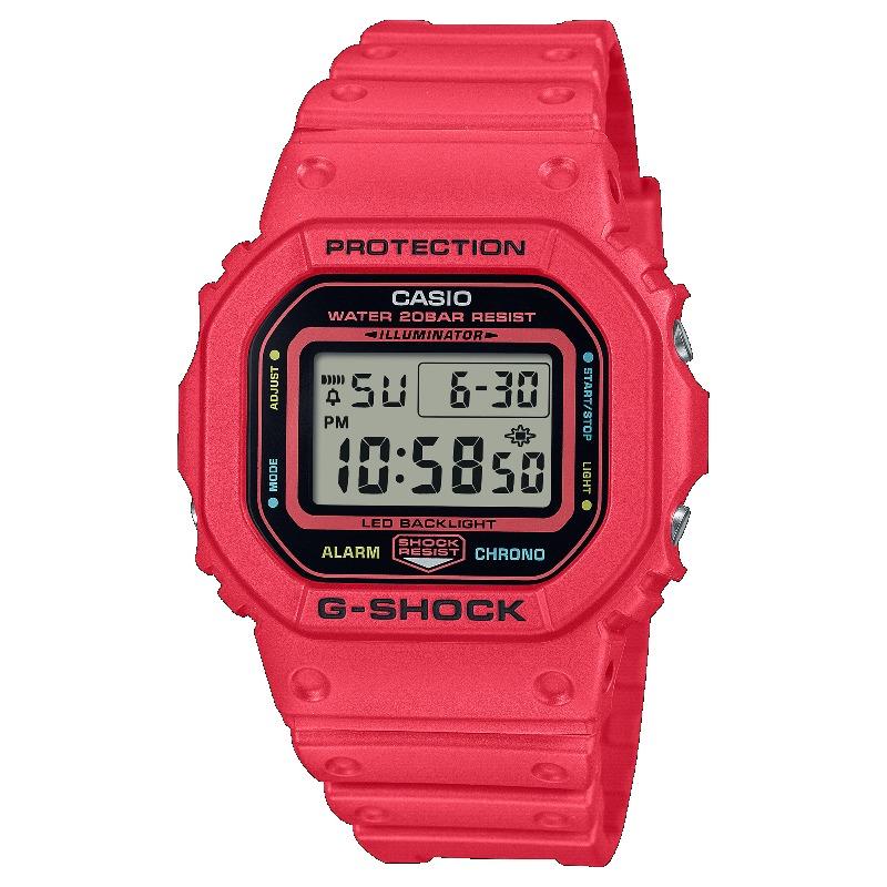Casio Мужские часы G-SHOCK на смоляном ремешке, водостойкость 200 м, ударопрочные, с будильником, кварцевые, DW-5600EP-4
