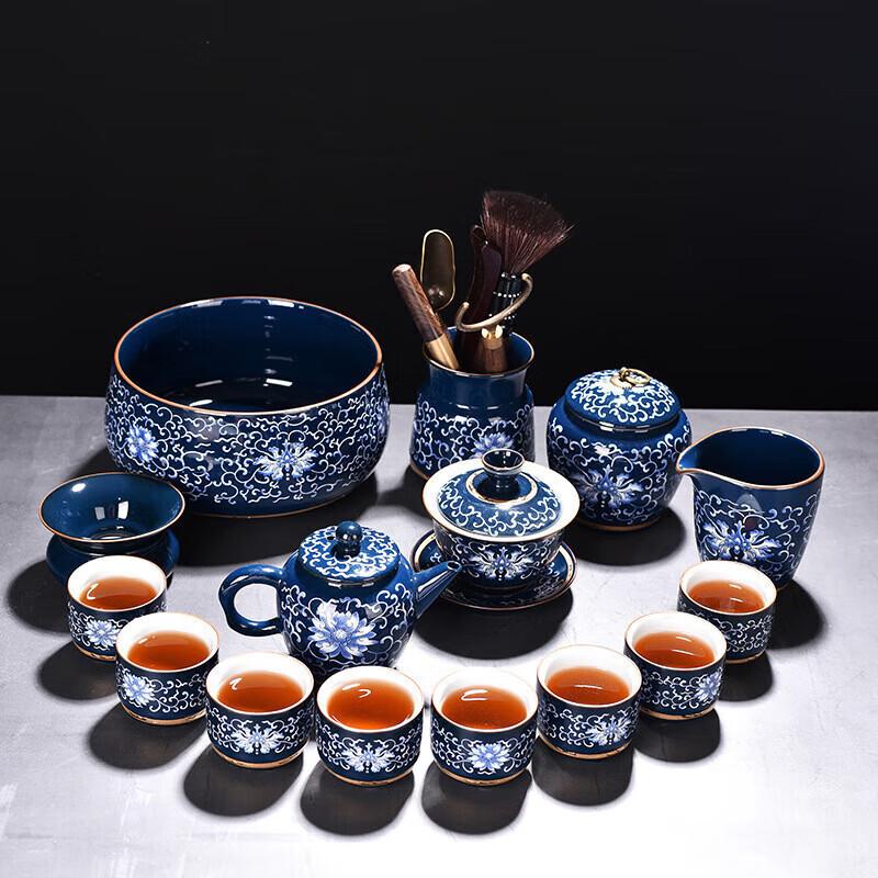 Chaxun Dehua Gold-Inlaid Enamel Blue & White Porcelain 11-Piece Tea Set