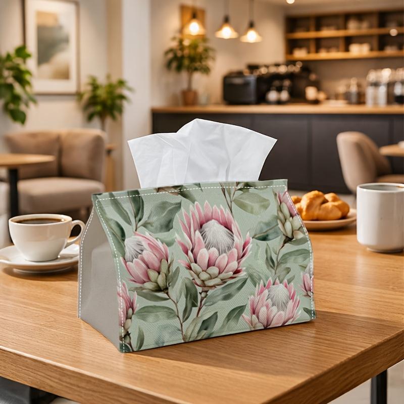 1pc Vintage Botanical Protea Tissue Box Holder with Green Leaf & Pink Flower - Multifunctional Tissue Dispenser Suitable for Bedroom, Living Room, Car