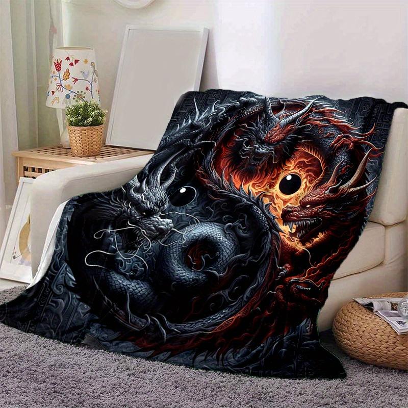 1pc The Epic Battle of Red and Black Dragons Blanket Home Decorative Throw for Room, Cute Gift Idea, Living Room, Travel, Camping, Car Blankets