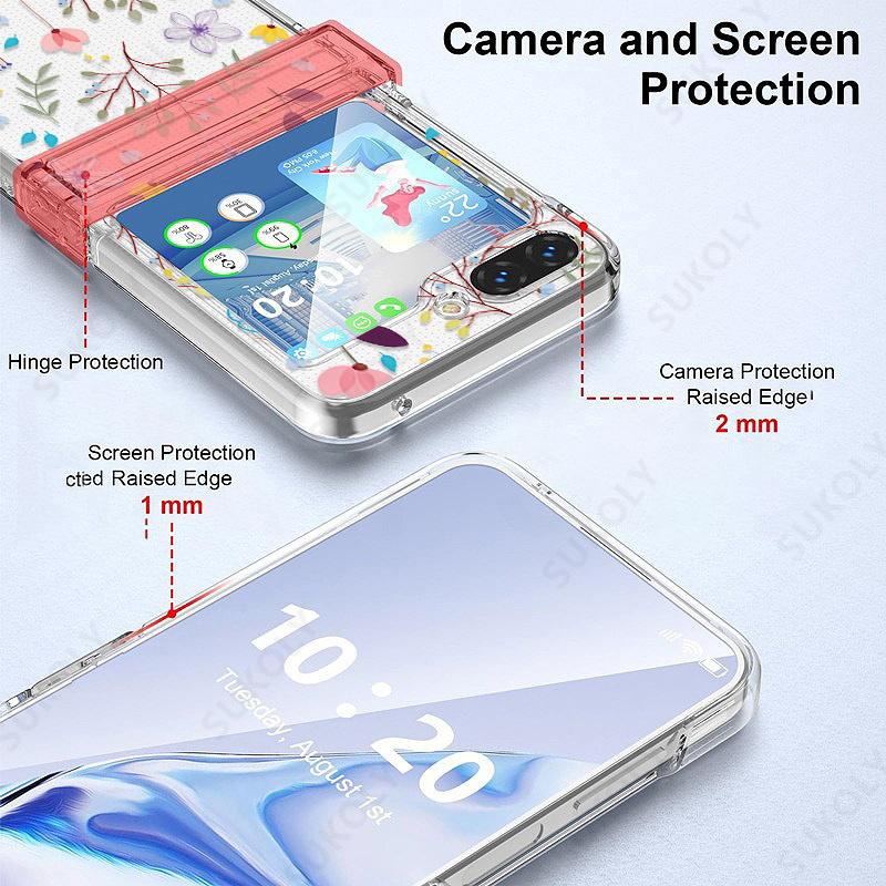 Для Samsung Galaxy Z Flip 6 5 4 3 5G чехол для телефона цветочный узор складной прозрачный жесткий чехол для Samsung Galaxy Z Flip5 Flip6
