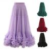 Mesh Yarn Midi Skirt High Elastic Waist Ruffles Trim A-line Skirt